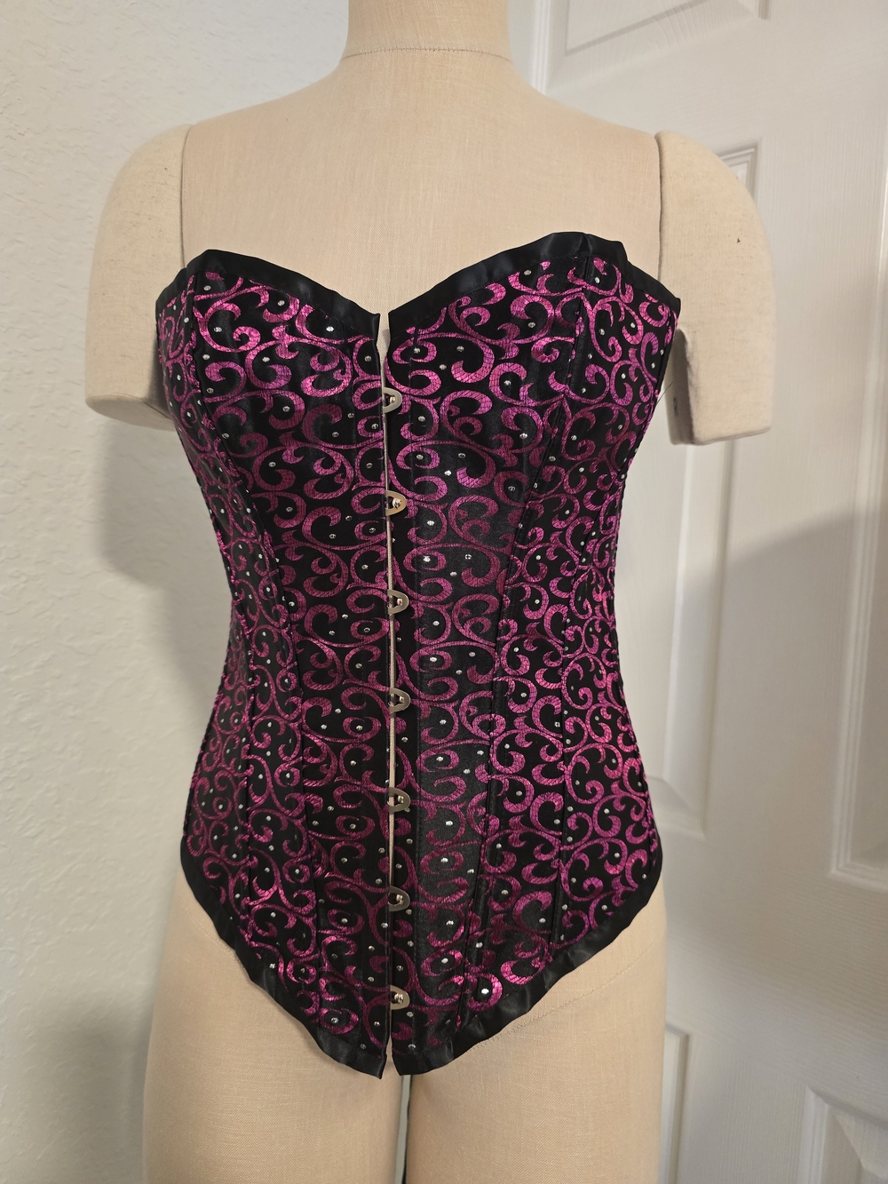Strapless Pink and Black Sequin Corset Top